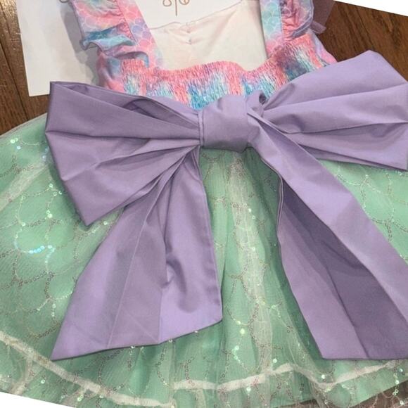 Oh Shana Handmade Mermaid Princess Dress 2T Sparkle Tulle Bow Built-In Petticoat - Picture 4 of 16